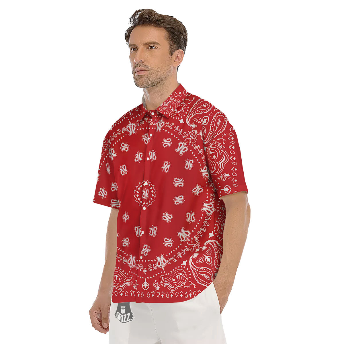 Bandana Red Paisley Print Men's Short Sleeve Shirts-grizzshop