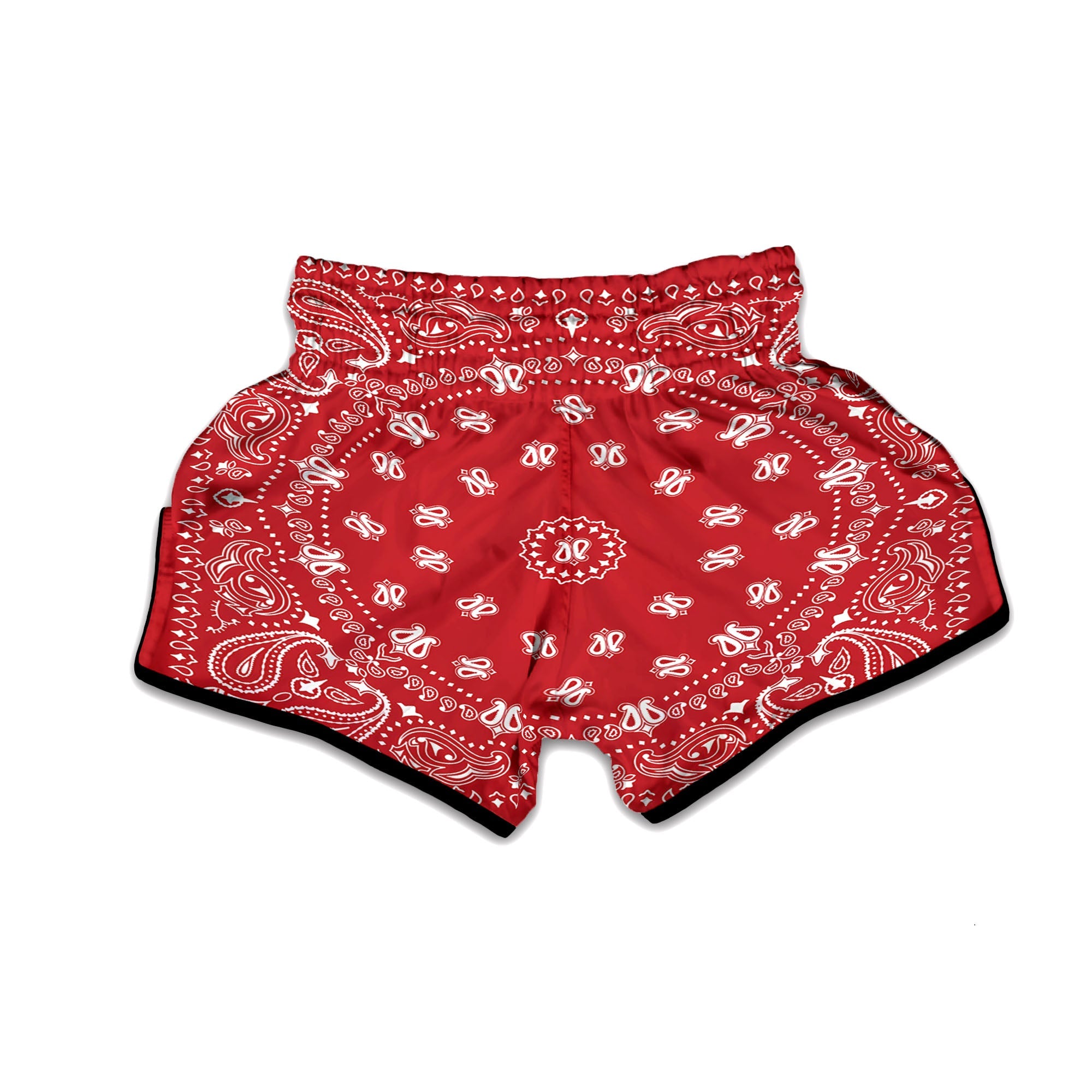 Bandana Red Paisley Print Muay Thai Boxing Shorts-grizzshop