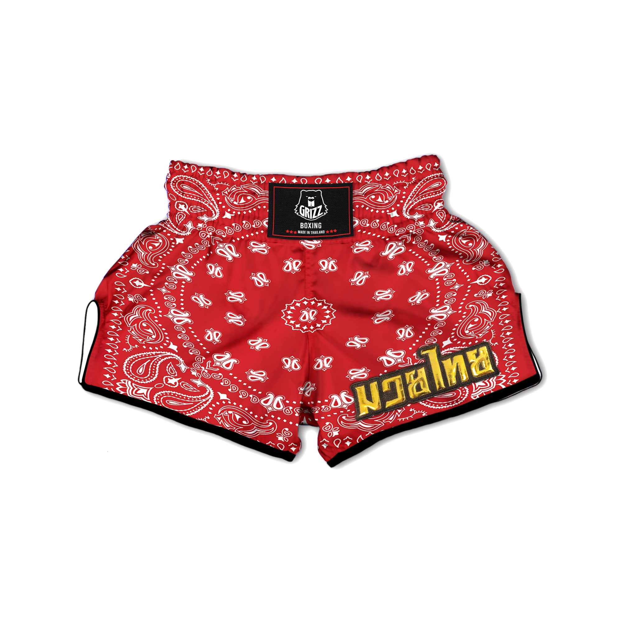 Bandana Red Paisley Print Muay Thai Boxing Shorts-grizzshop