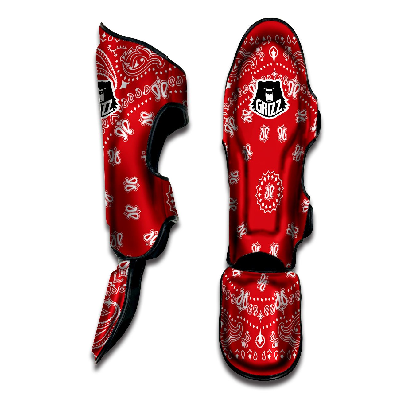 Bandana Red Paisley Print Muay Thai Shin Guards-grizzshop