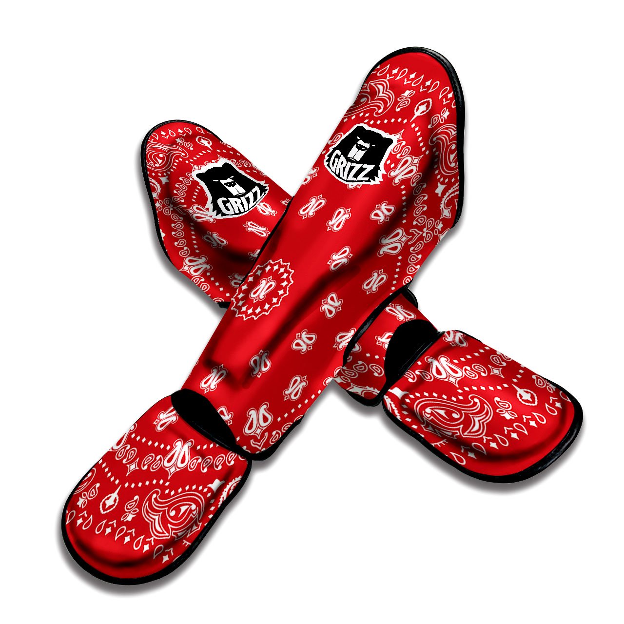 Bandana Red Paisley Print Muay Thai Shin Guards-grizzshop