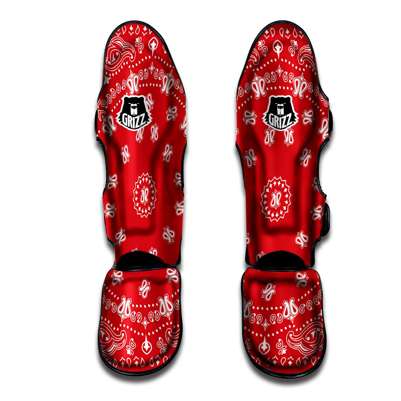 Bandana Red Paisley Print Muay Thai Shin Guards-grizzshop