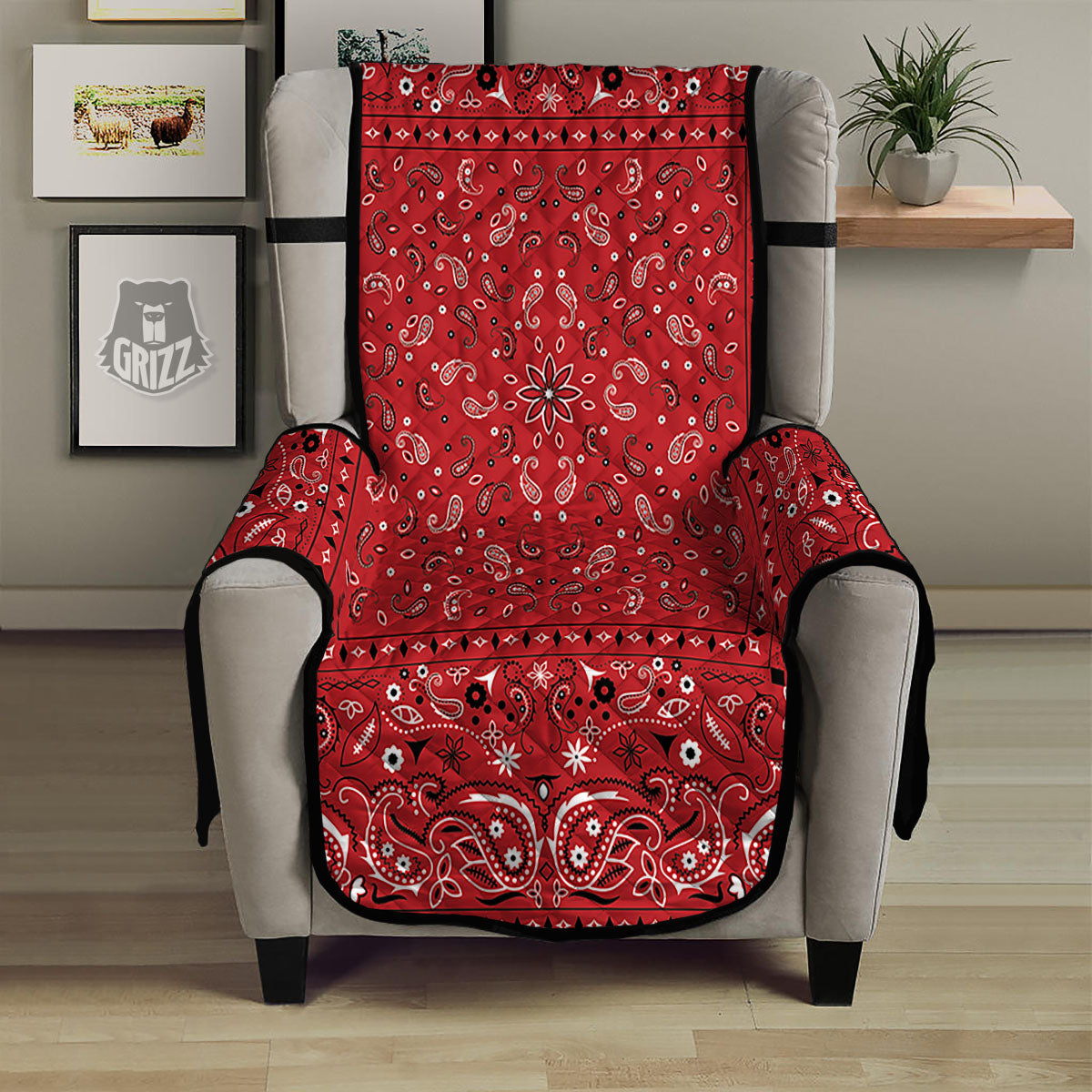 Bandana Red Paisley Print Pattern Armchair Protector-grizzshop