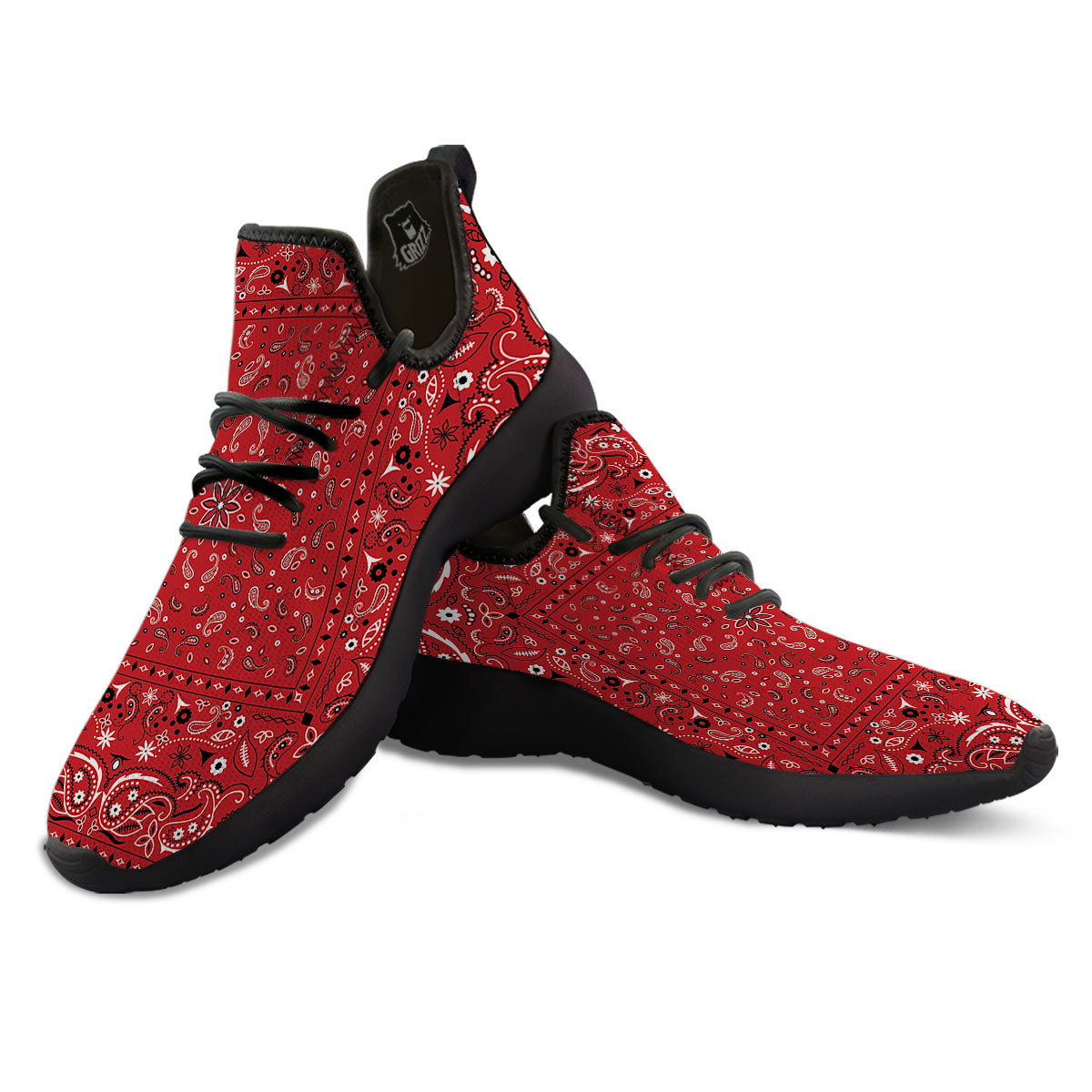 Bandana Red Paisley Print Pattern Black Athletic Shoes-grizzshop