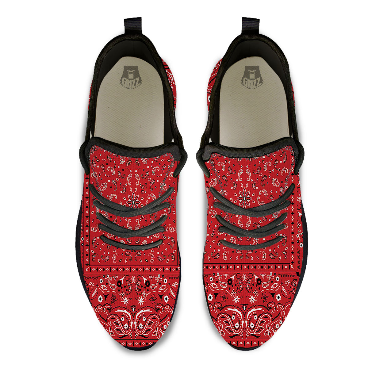 Bandana Red Paisley Print Pattern Black Athletic Shoes-grizzshop