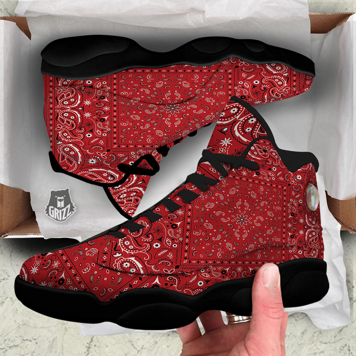 Bandana Red Paisley Print Pattern Black Basketball Shoes-grizzshop