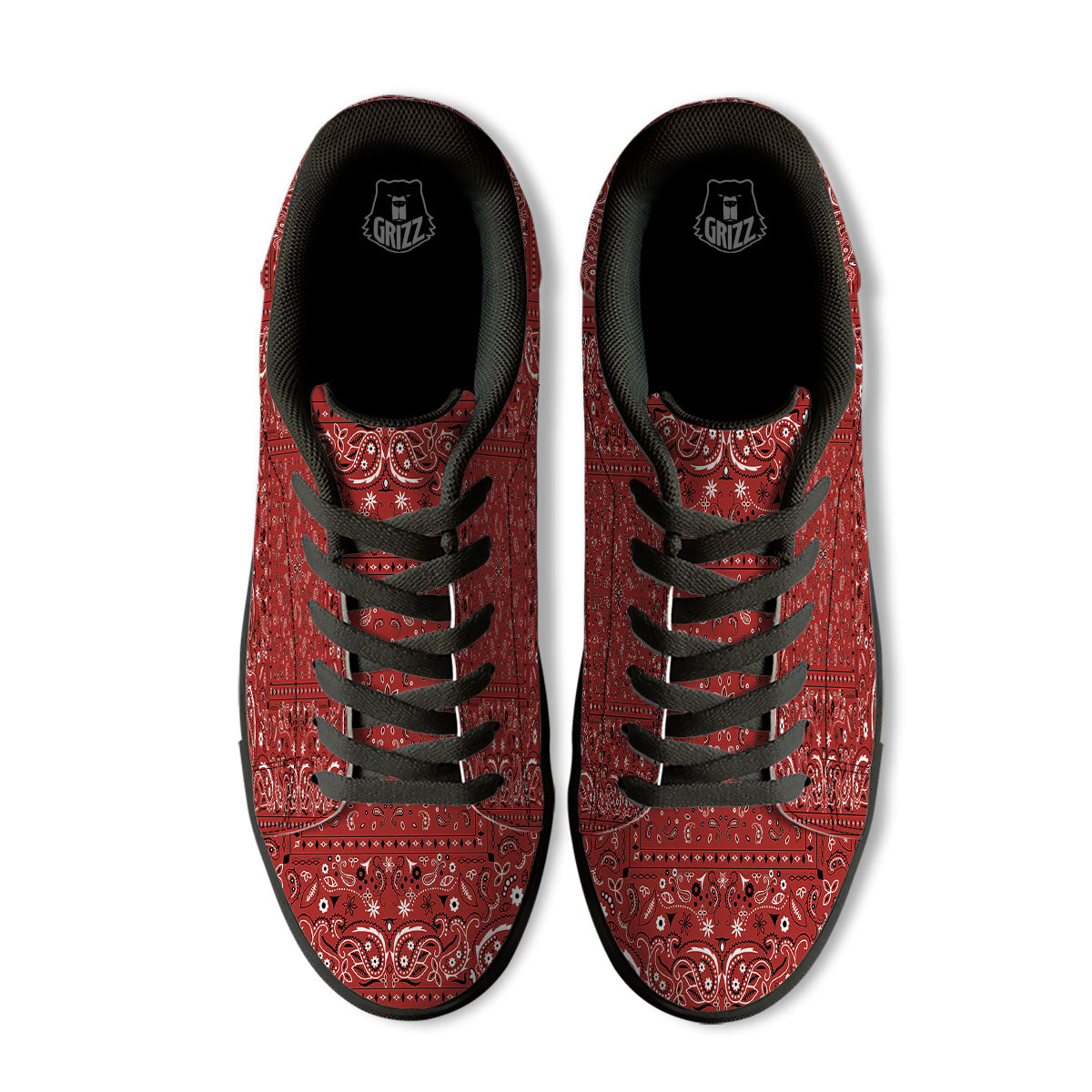 Bandana Red Paisley Print Pattern Black Low Top Sneakers-grizzshop