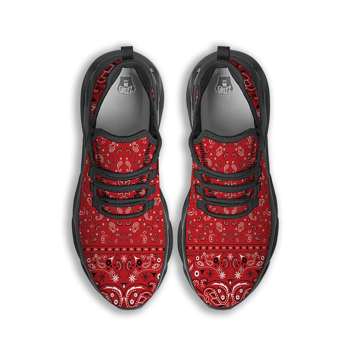 Bandana Red Paisley Print Pattern Black Running Shoes-grizzshop