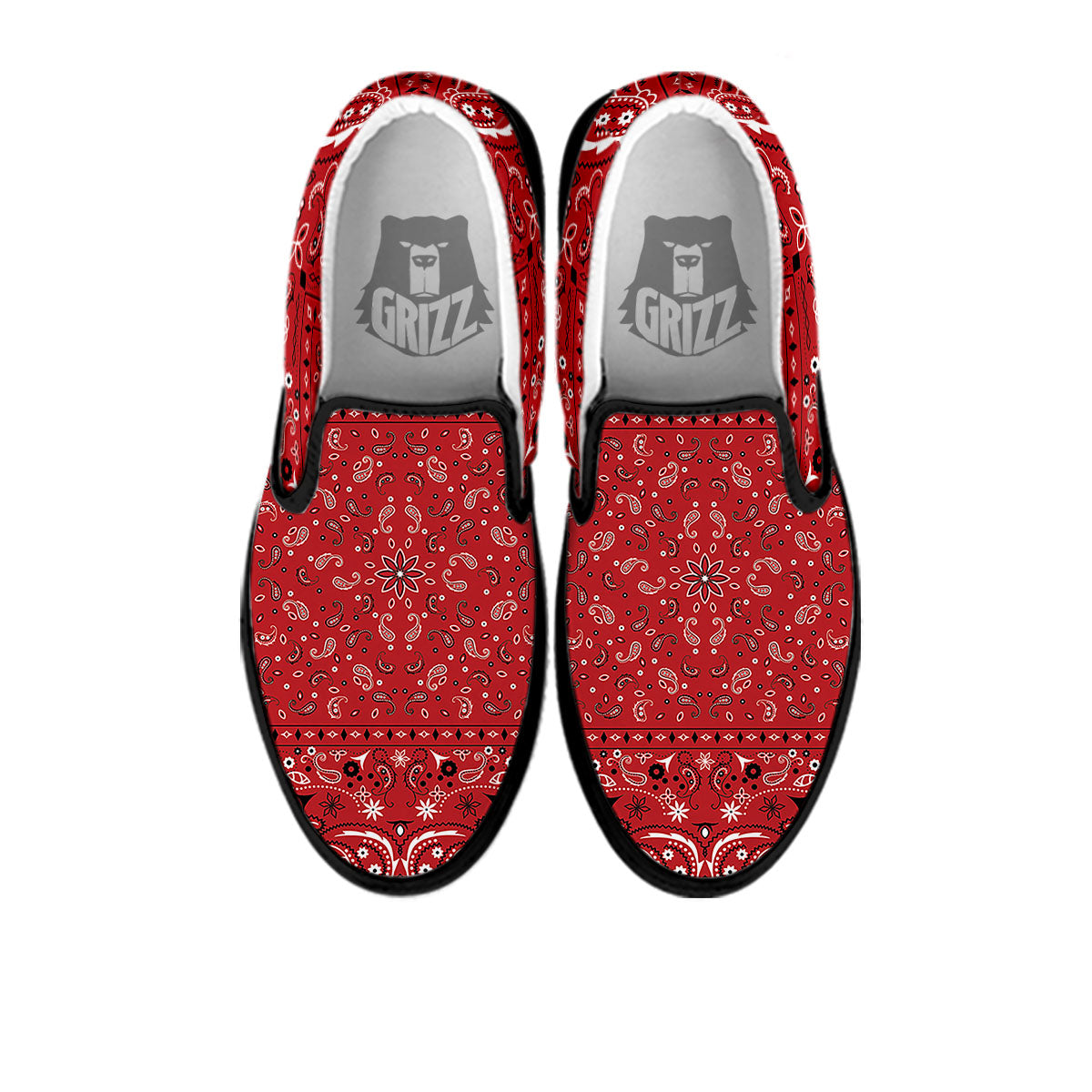 Bandana Red Paisley Print Pattern Black Slip On Shoes-grizzshop