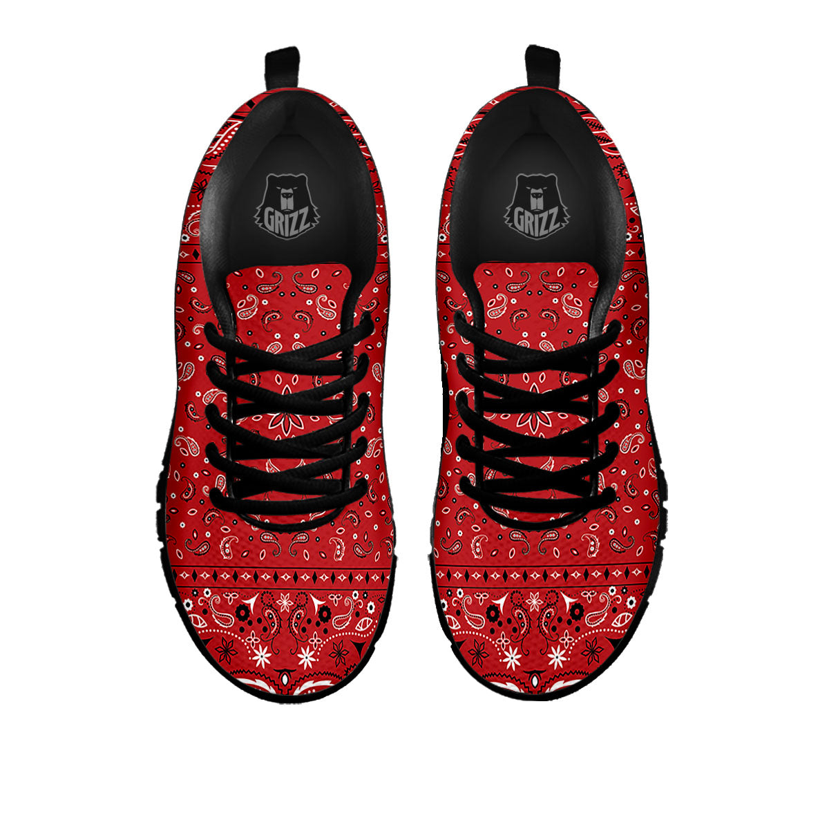 Bandana Red Paisley Print Pattern Black Sneaker-grizzshop