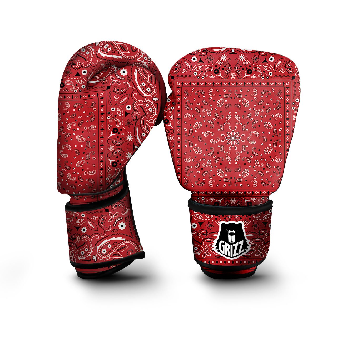 Bandana Red Paisley Print Pattern Boxing Gloves-grizzshop