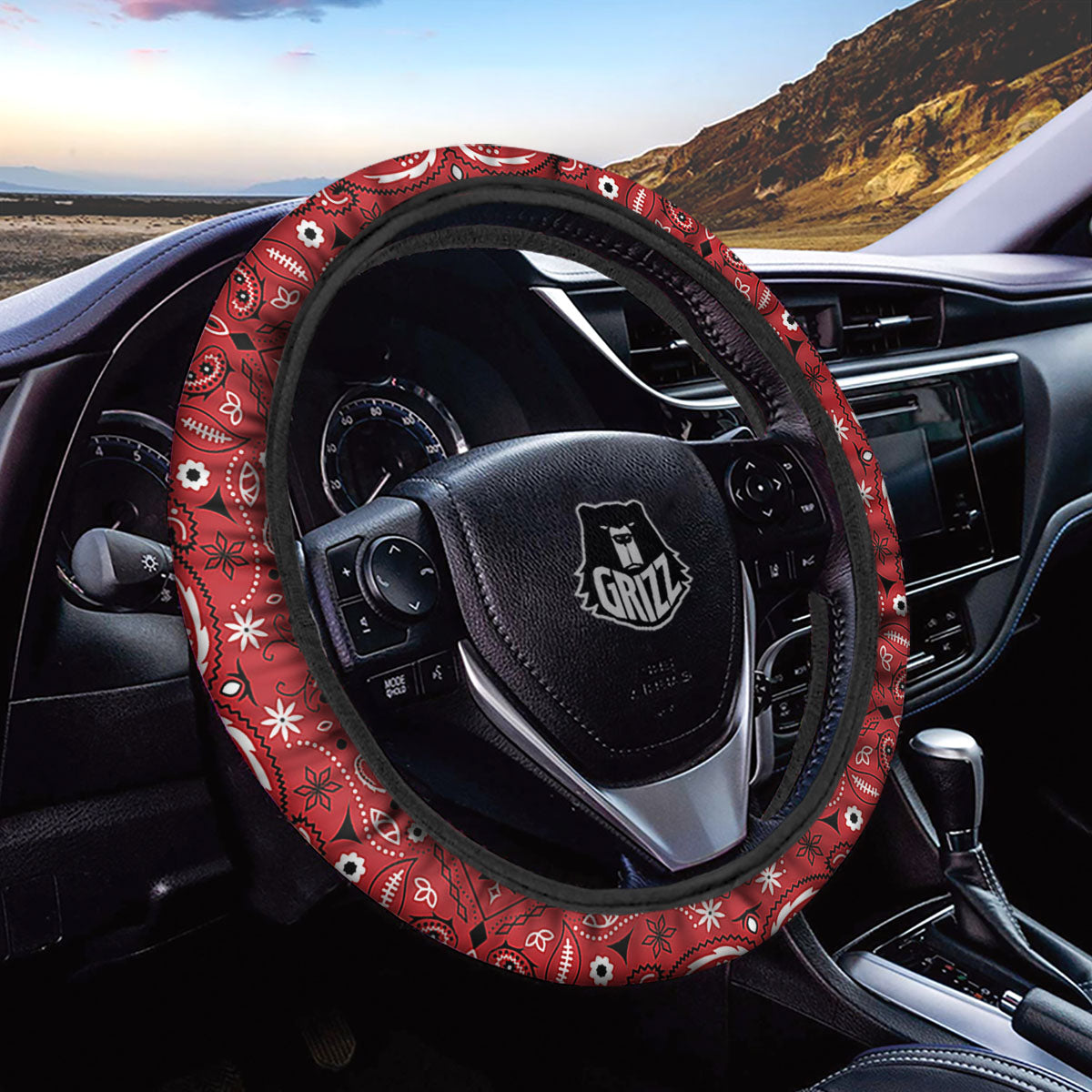 Bandana Red Paisley Print Pattern Car Steering Wheel Cover-grizzshop