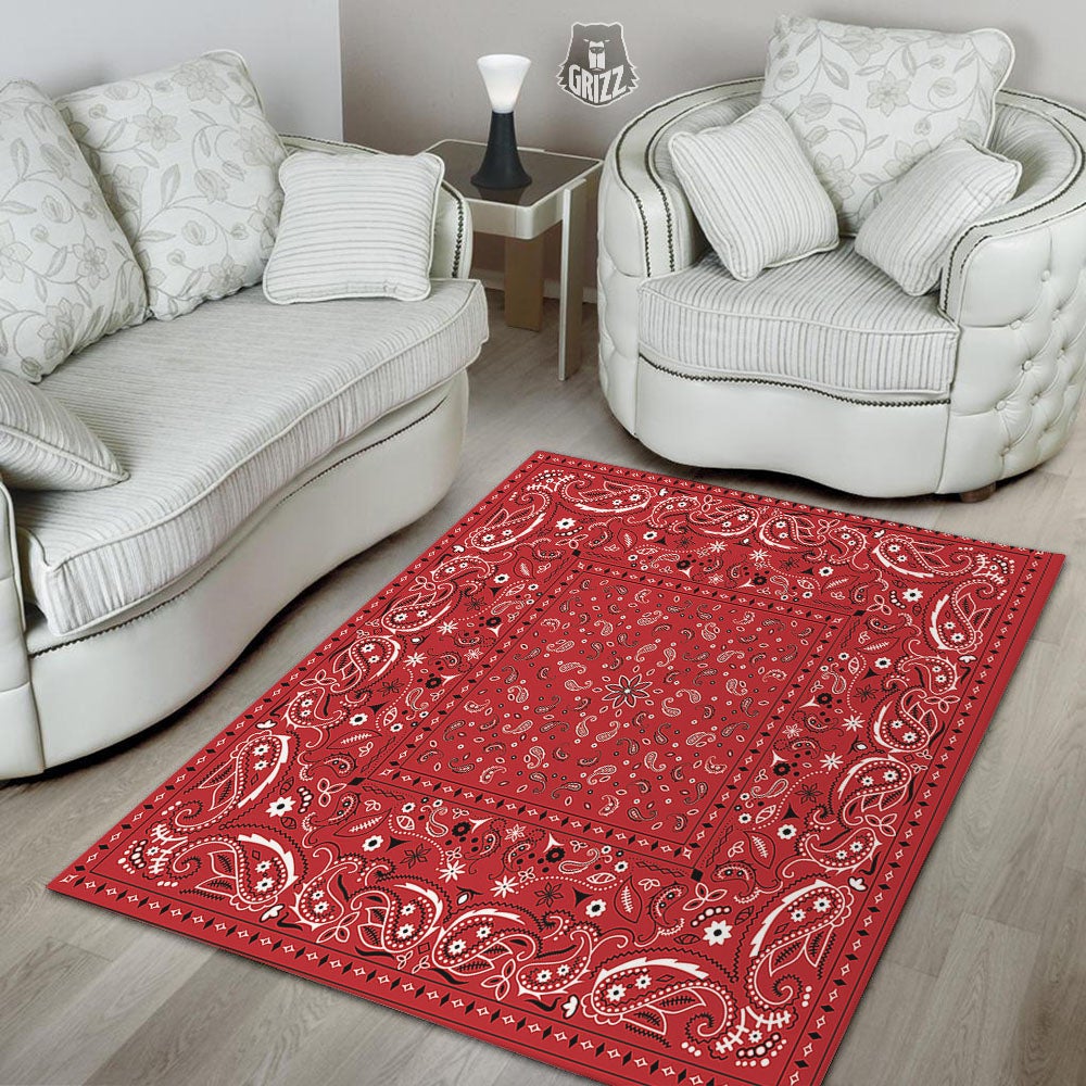 Bandana Red Paisley Print Pattern Floor Mat-grizzshop