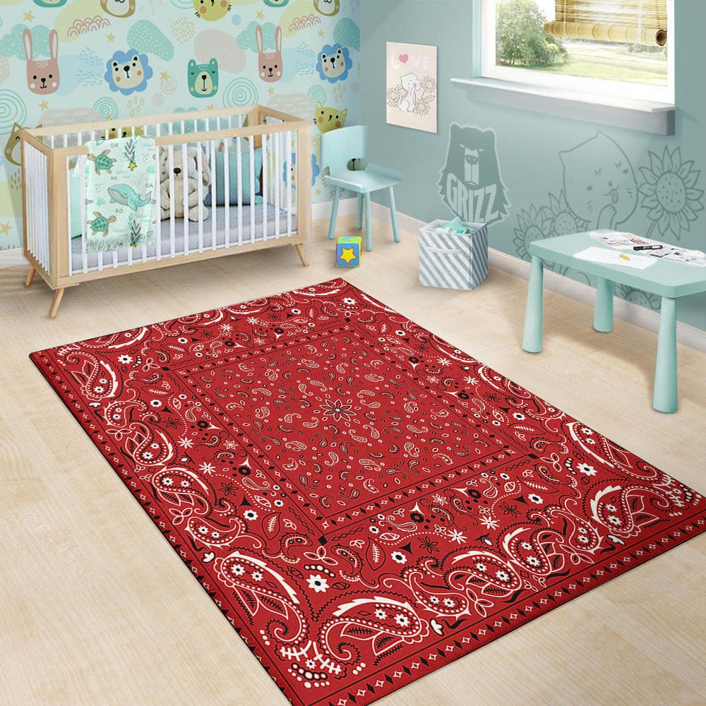 Bandana Red Paisley Print Pattern Floor Mat-grizzshop