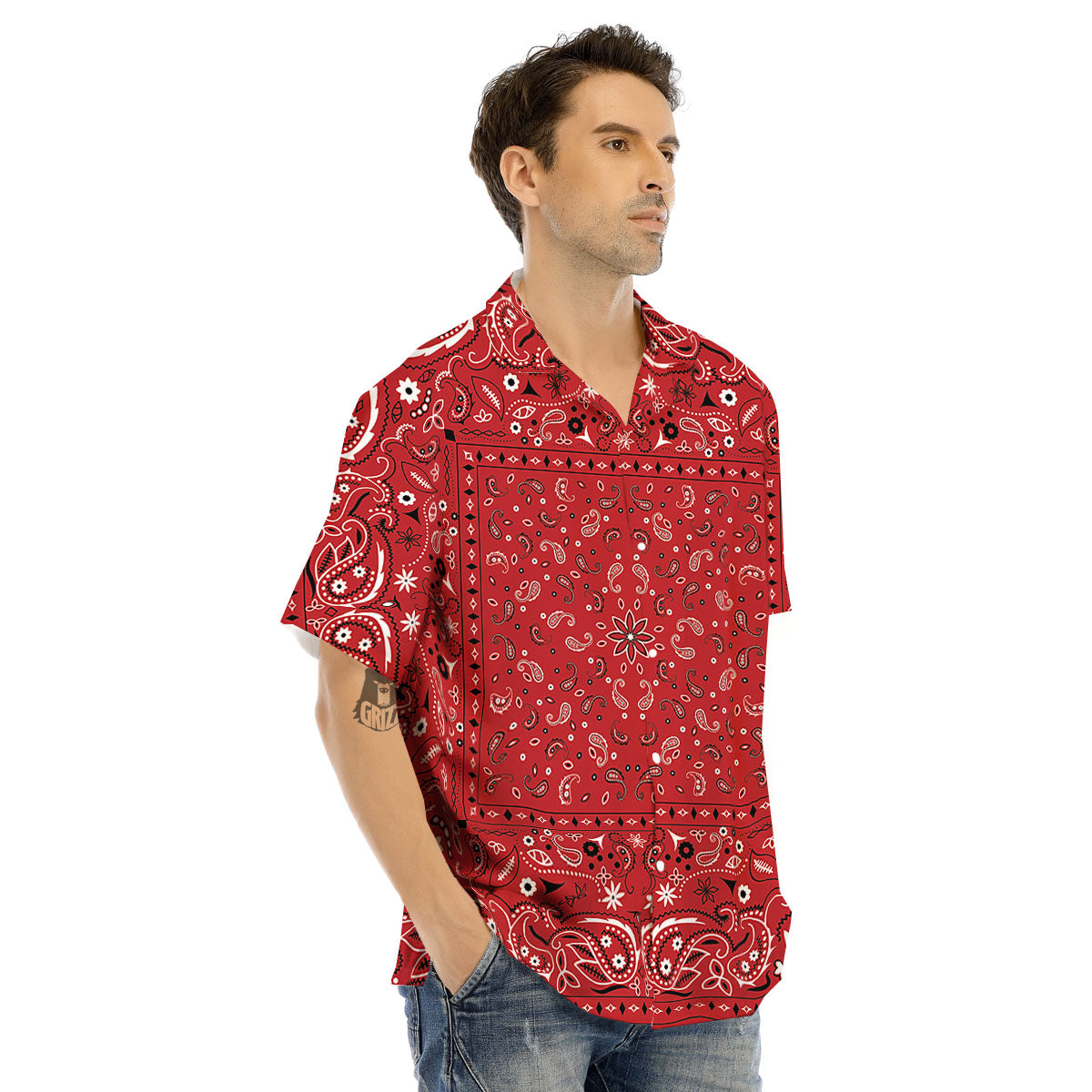 Bandana Red Paisley Print Pattern Men's Hawaiian Shirt-grizzshop