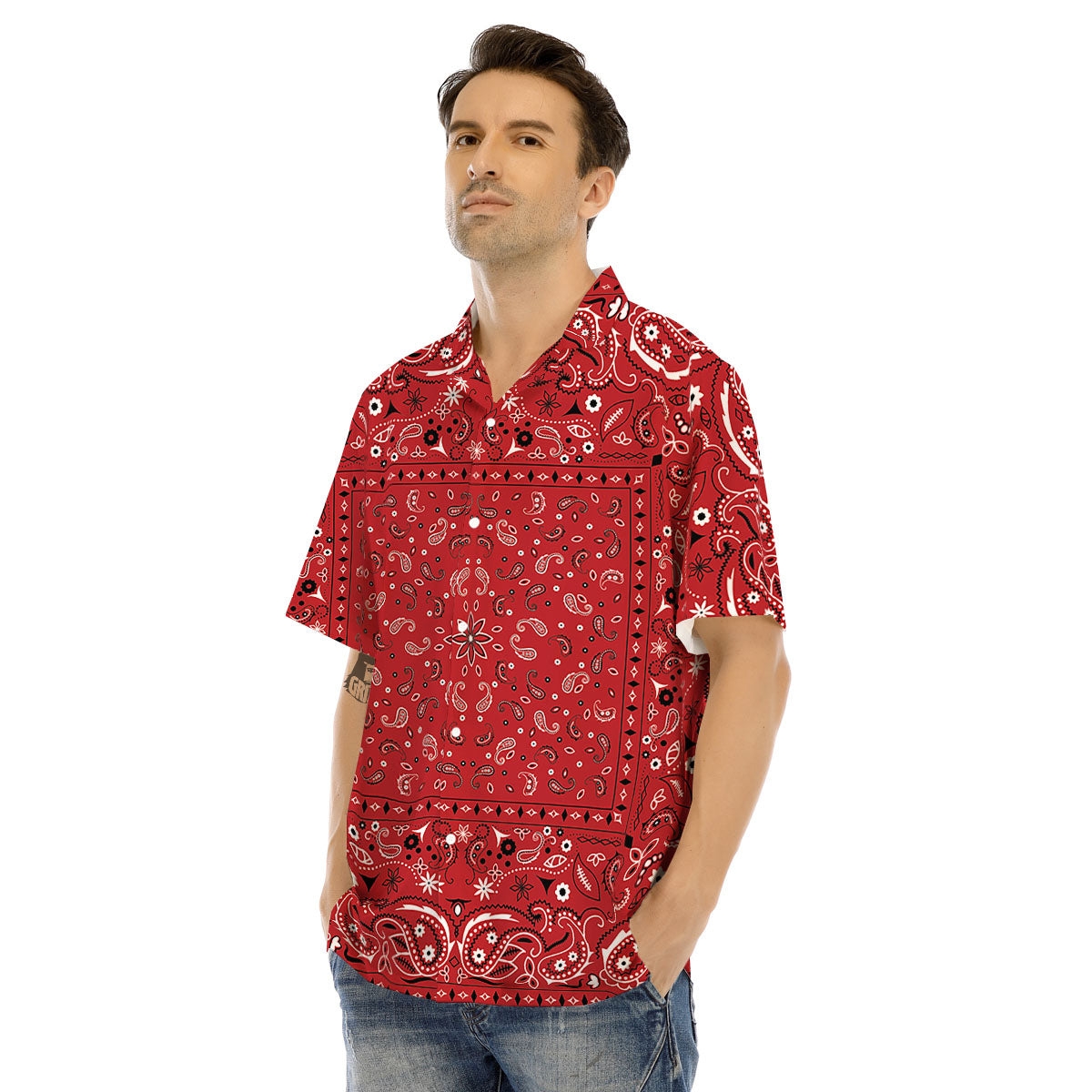 Bandana Red Paisley Print Pattern Men's Hawaiian Shirt-grizzshop