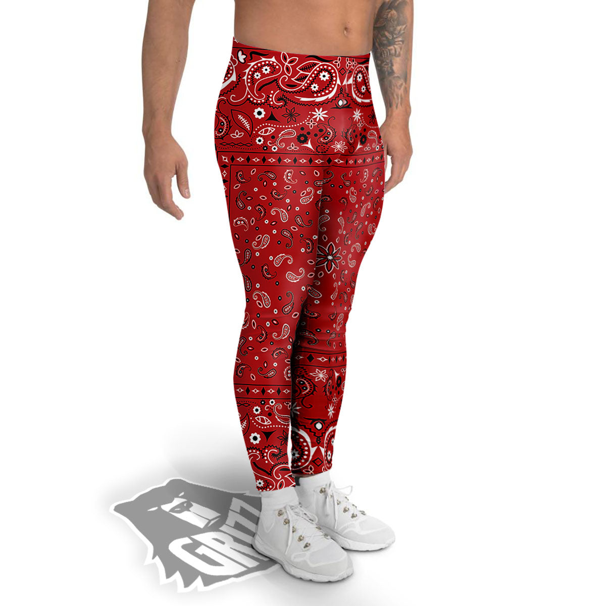 Bandana Red Paisley Print Pattern Men's Leggings-grizzshop