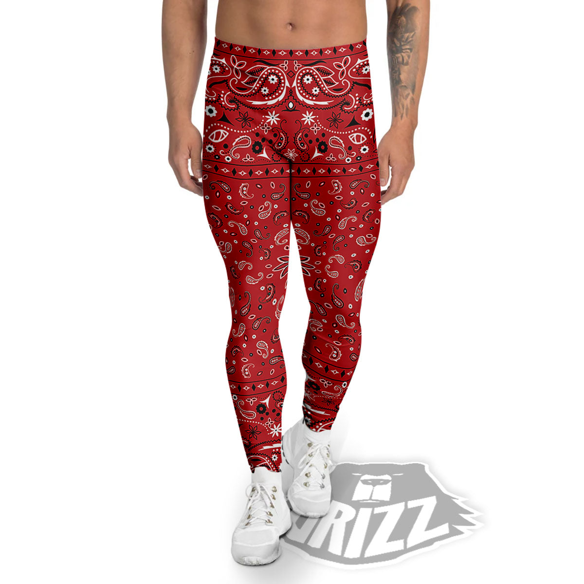 Bandana Red Paisley Print Pattern Men's Leggings-grizzshop