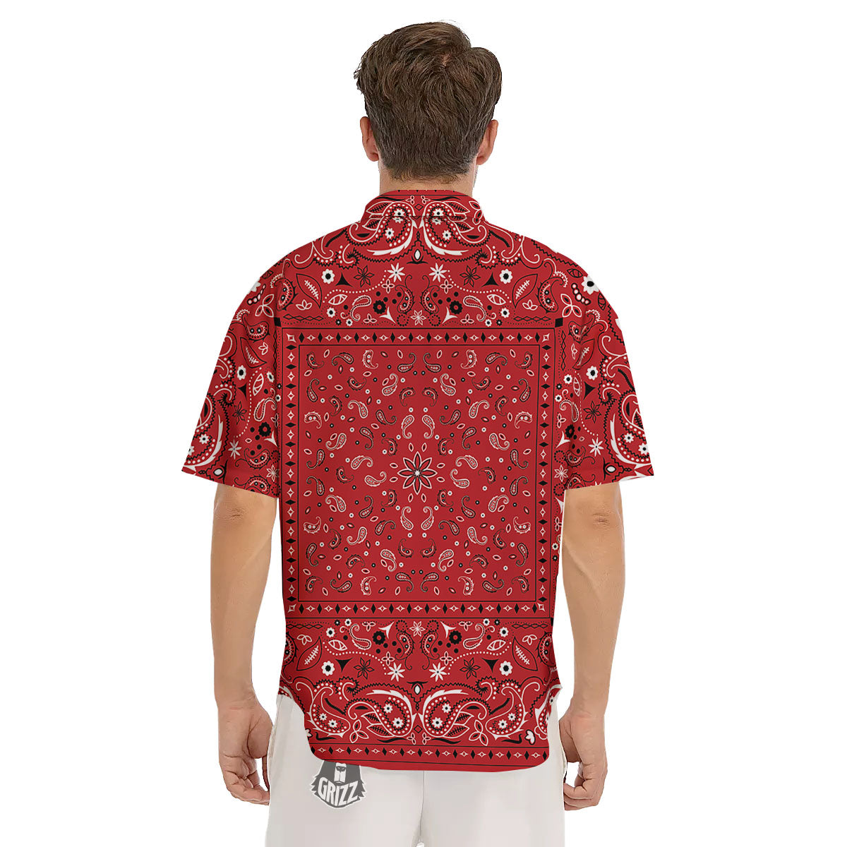 Bandana Red Paisley Print Pattern Men's Short Sleeve Shirts-grizzshop