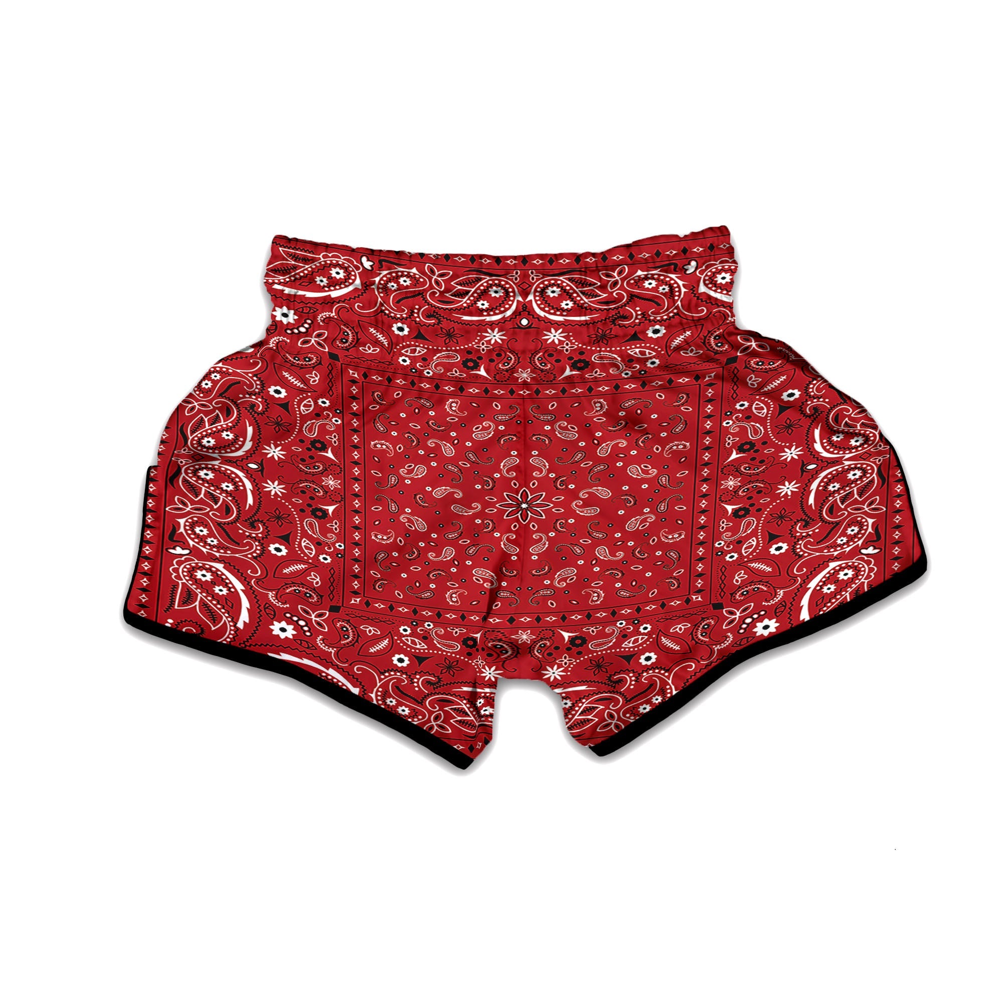 Bandana Red Paisley Print Pattern Muay Thai Boxing Shorts-grizzshop