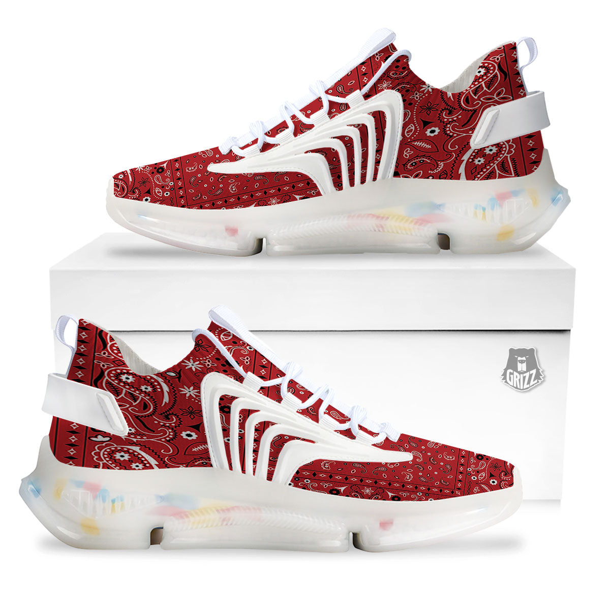 Bandana Red Paisley Print Pattern White Gym Shoes-grizzshop