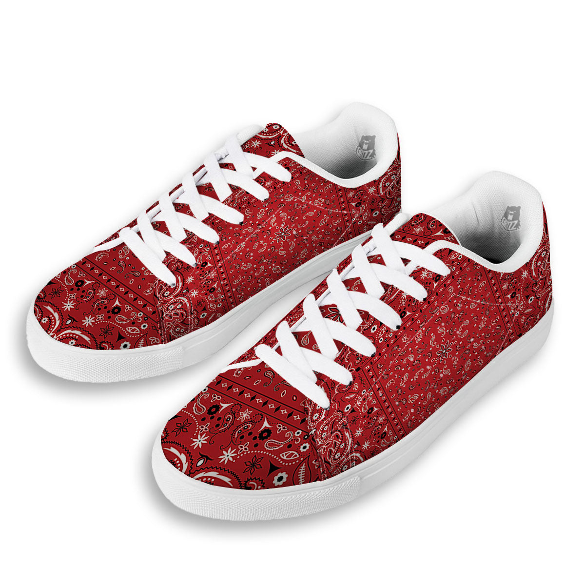 Bandana Red Paisley Print Pattern White Low Top Sneakers-grizzshop