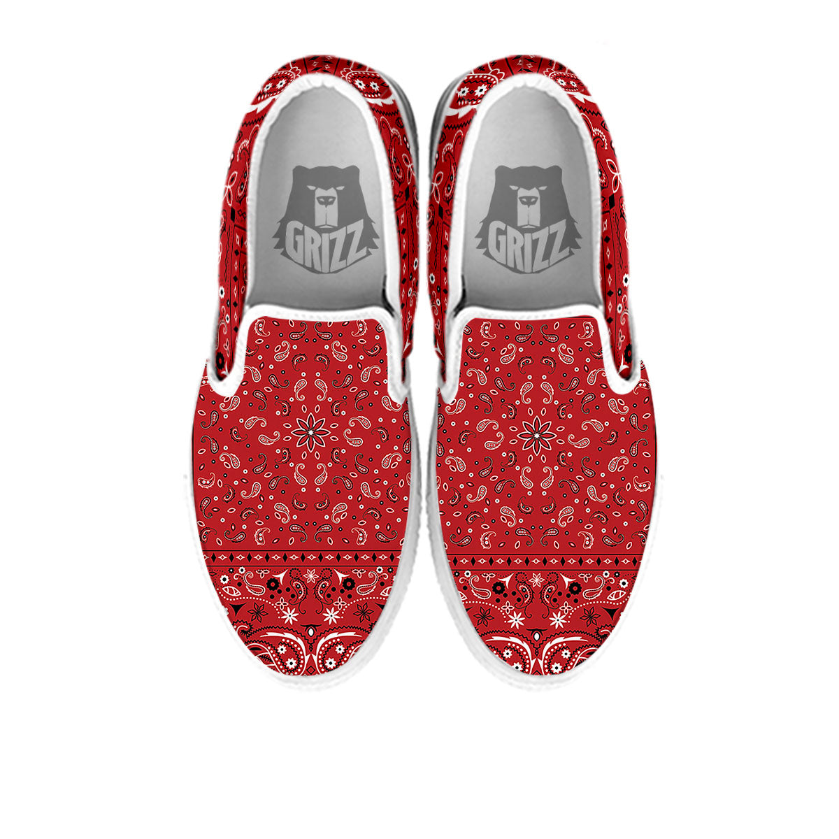 Bandana Red Paisley Print Pattern White Slip On Shoes-grizzshop
