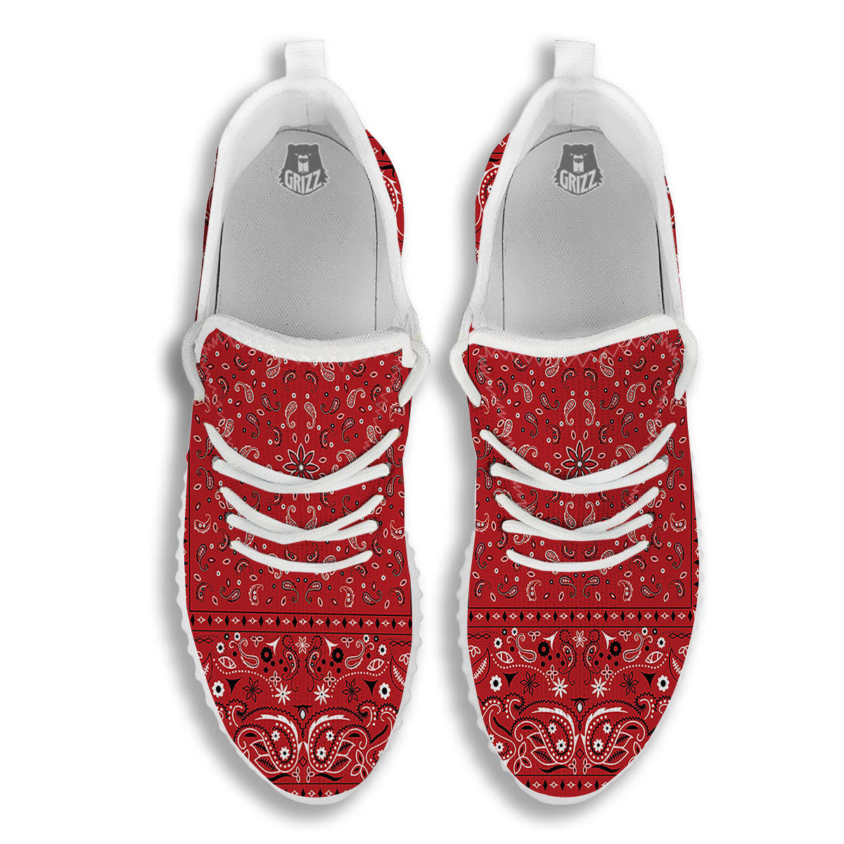 Bandana Red Paisley Print Pattern White Walking Shoes-grizzshop