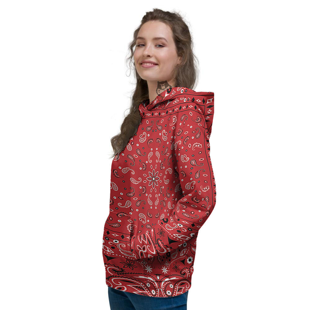 Bandana Red Paisley Print Pattern Women's Hoodie-grizzshop