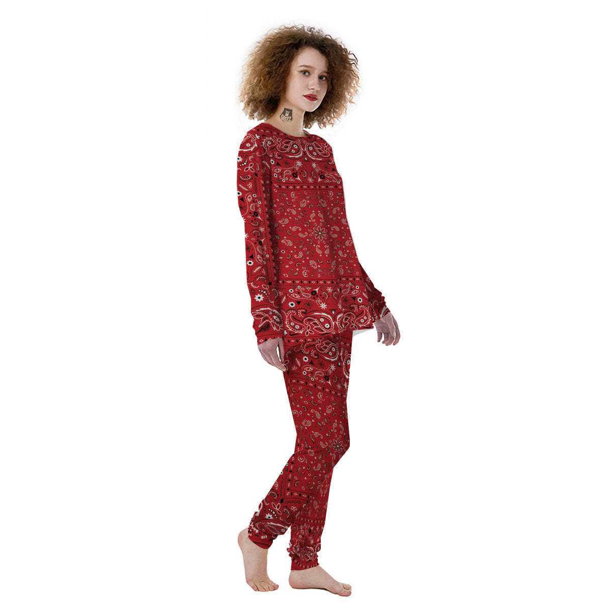 Bandana Red Paisley Print Pattern Women's Pajamas-grizzshop