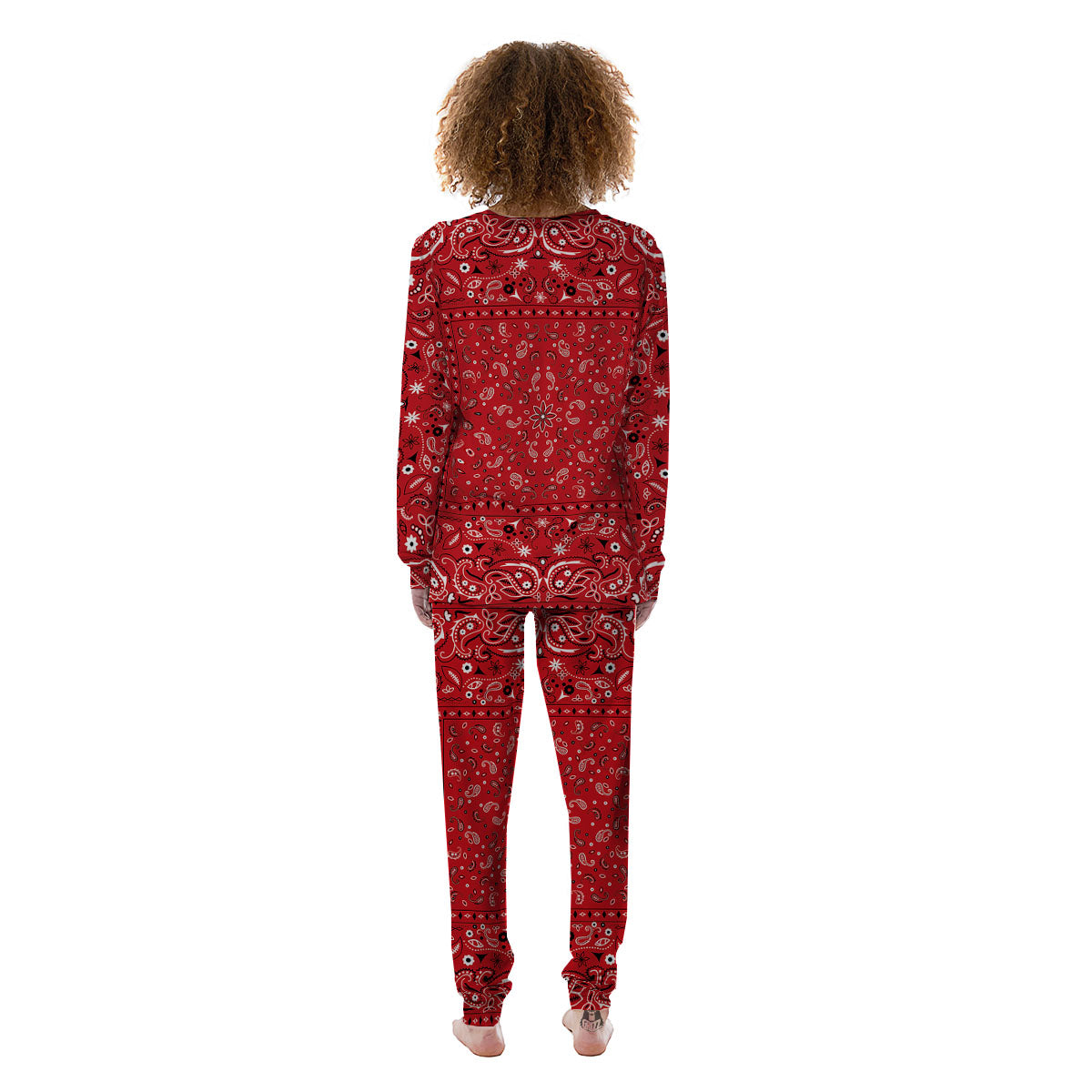 Bandana Red Paisley Print Pattern Women's Pajamas-grizzshop