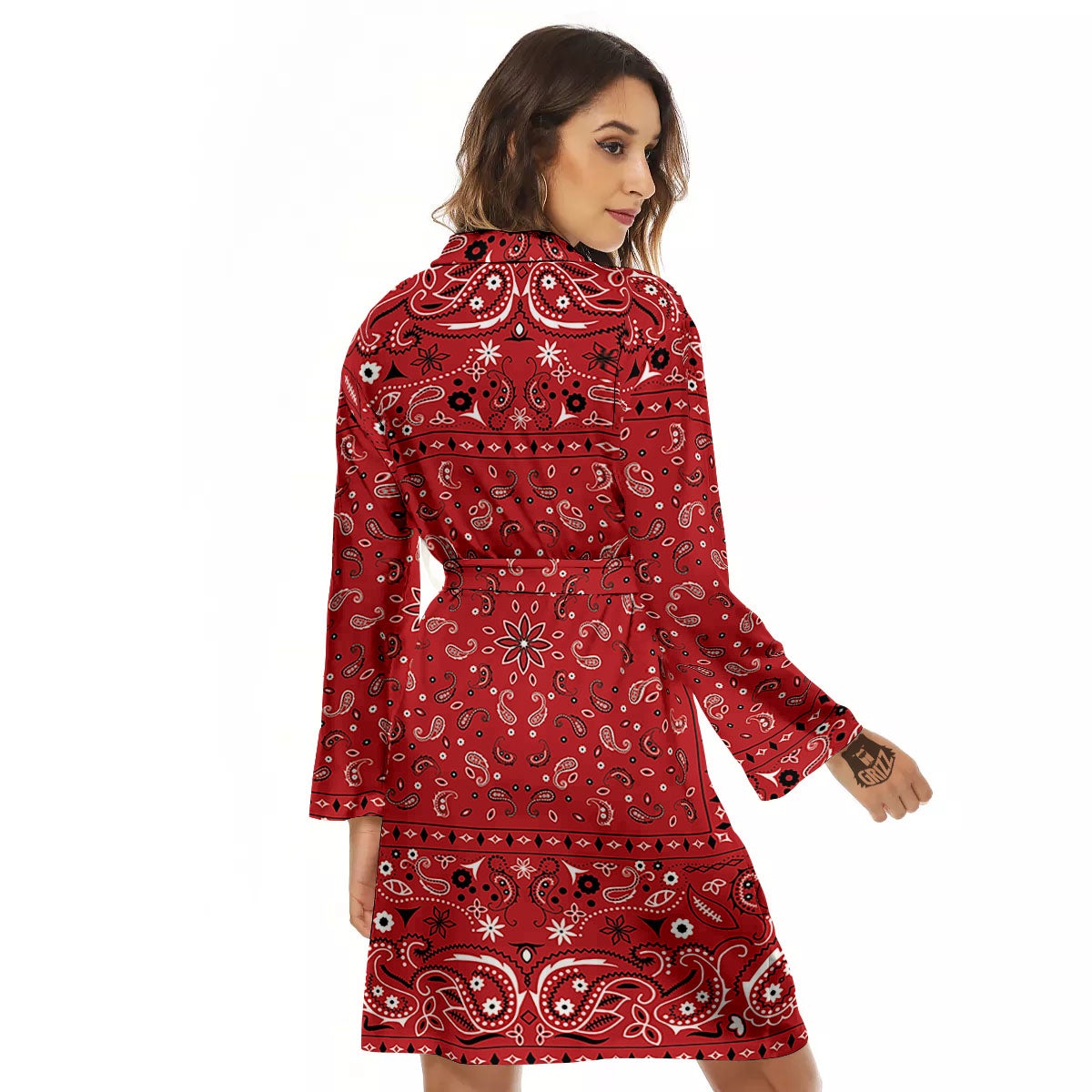 Bandana Red Paisley Print Pattern Women's Robe-grizzshop