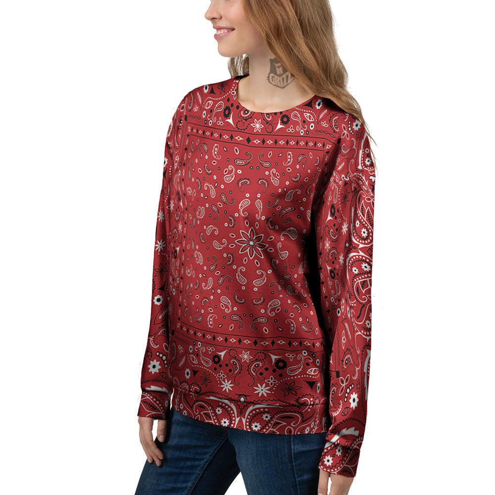 Bandana Red Paisley Print Pattern Women's Sweatshirt-grizzshop