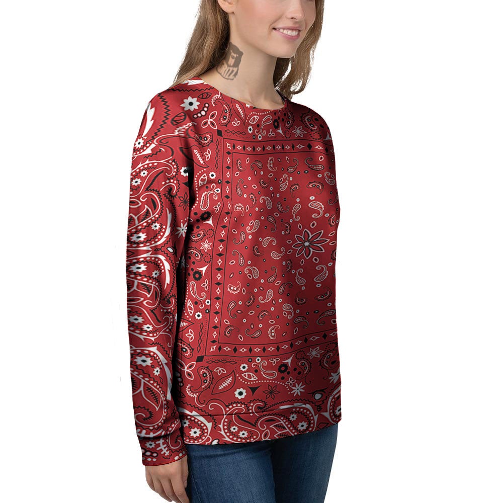 Bandana Red Paisley Print Pattern Women's Sweatshirt-grizzshop