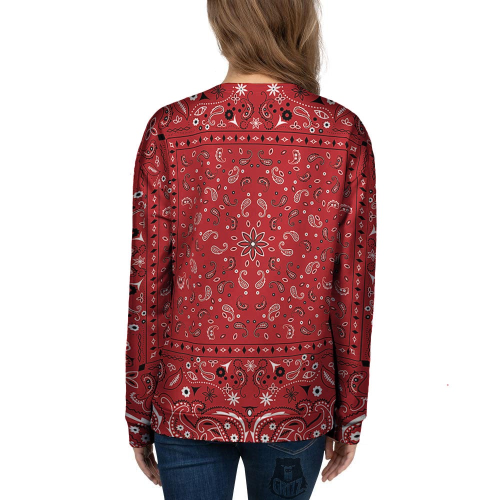 Bandana Red Paisley Print Pattern Women's Sweatshirt-grizzshop