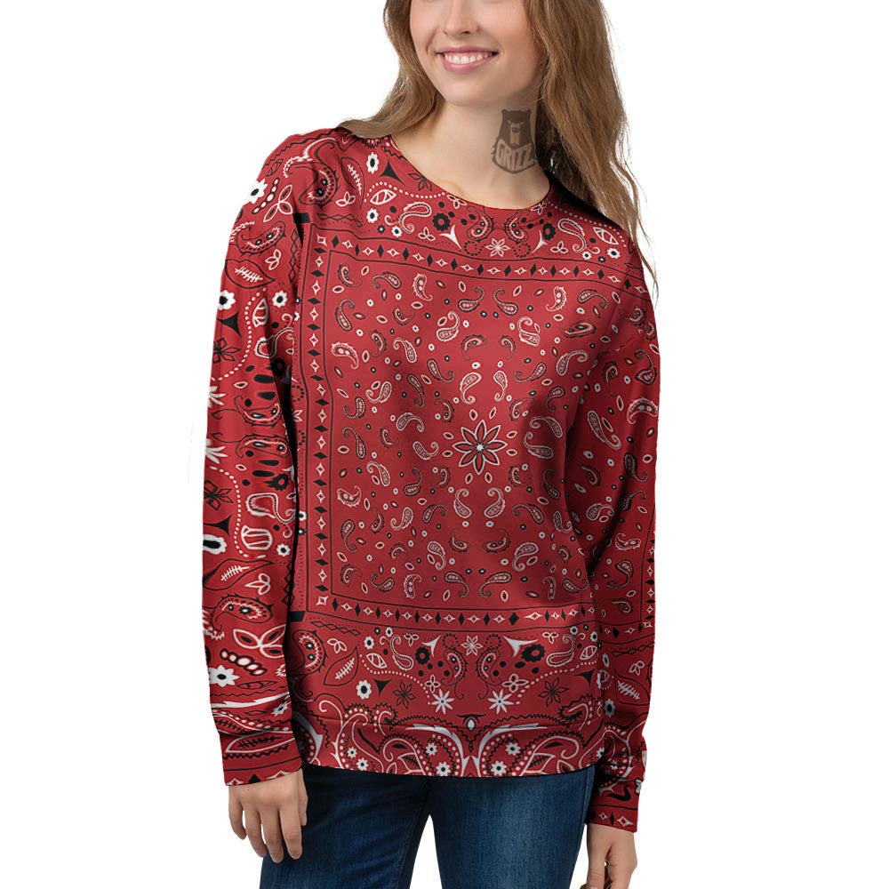 Bandana Red Paisley Print Pattern Women's Sweatshirt-grizzshop