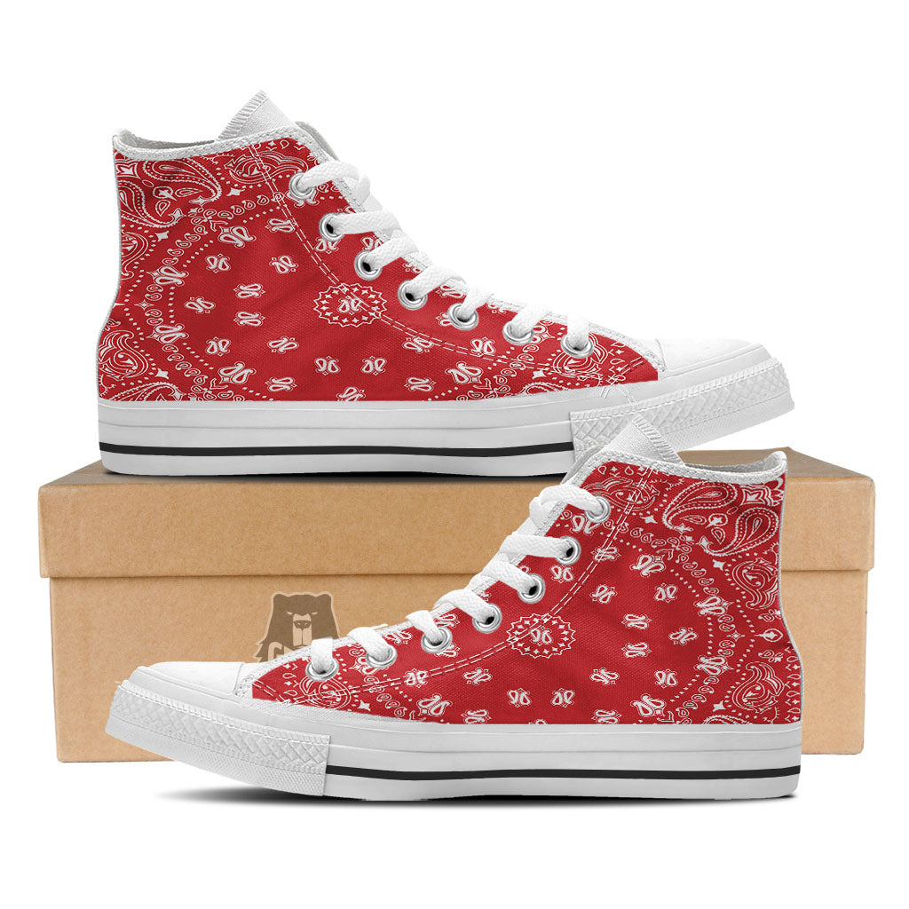 Bandana Red Paisley Print White High Top Shoes-grizzshop