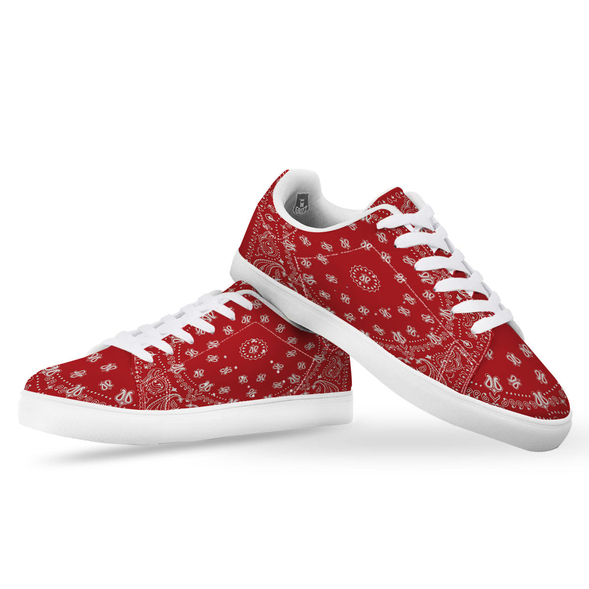 Bandana Red Paisley Print White Low Top Sneakers-grizzshop