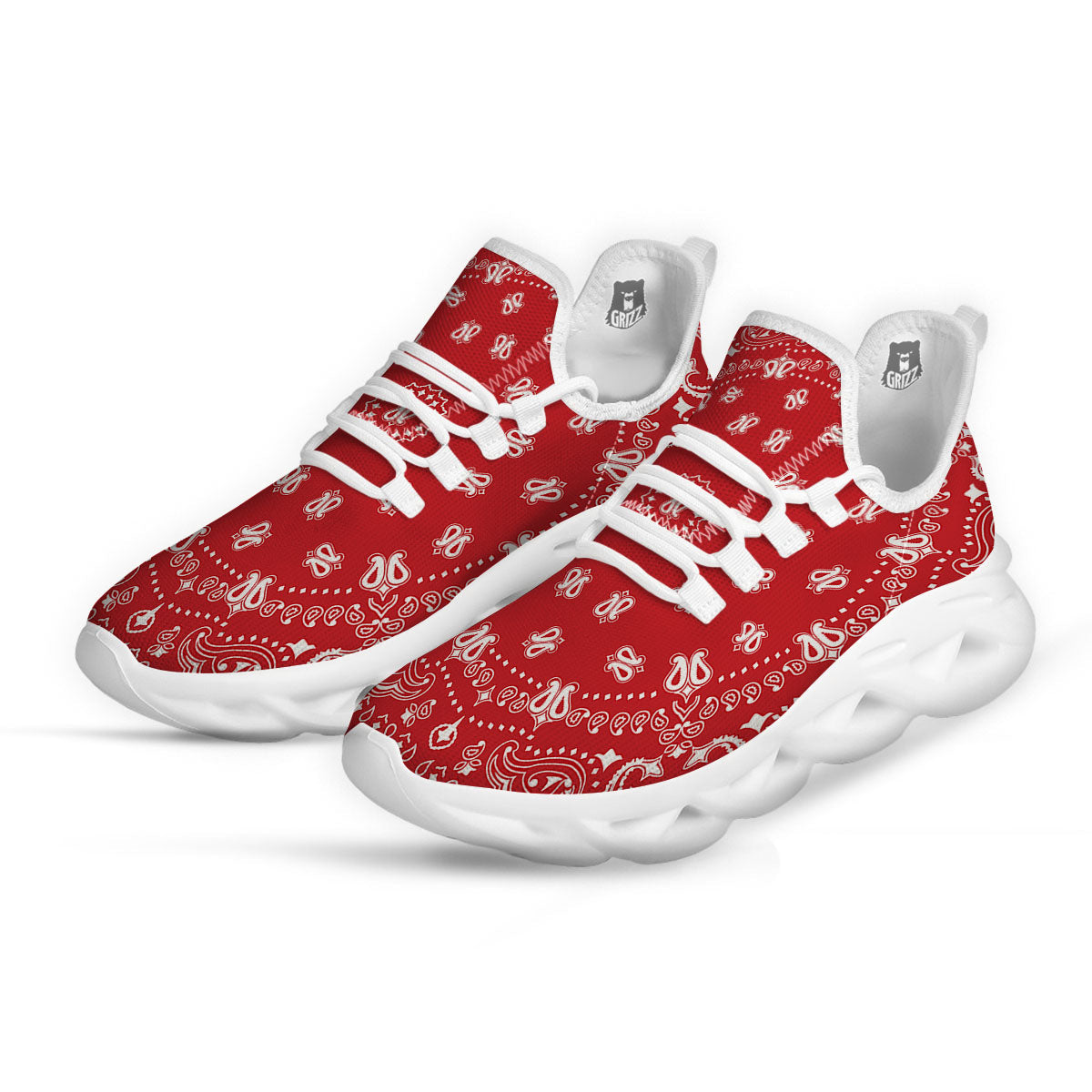 Bandana Red Paisley Print White Running Shoes-grizzshop