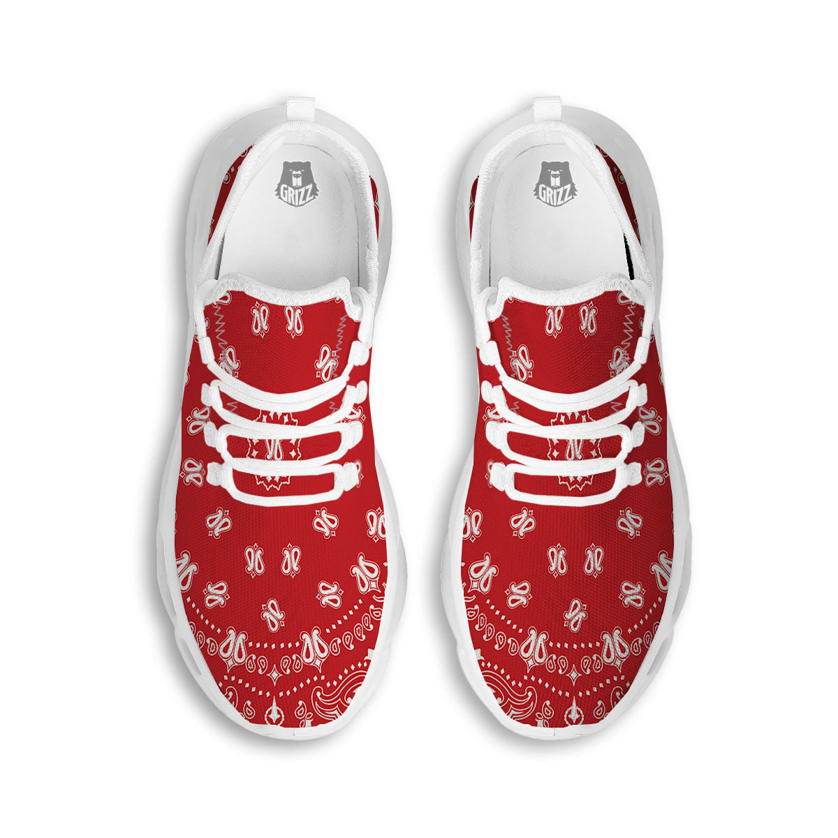 Bandana Red Paisley Print White Running Shoes-grizzshop