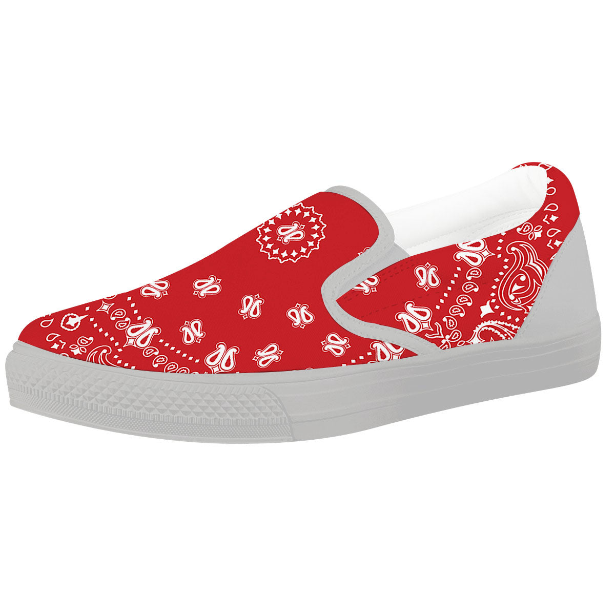 Bandana Red Paisley Print White Slip On Shoes-grizzshop