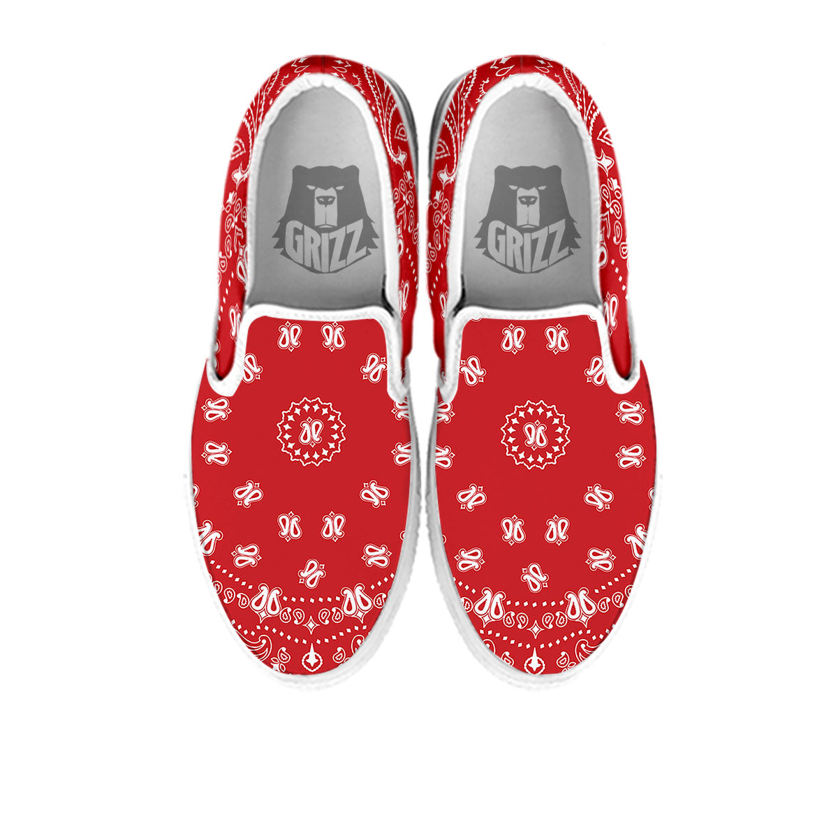 Bandana Red Paisley Print White Slip On Shoes-grizzshop