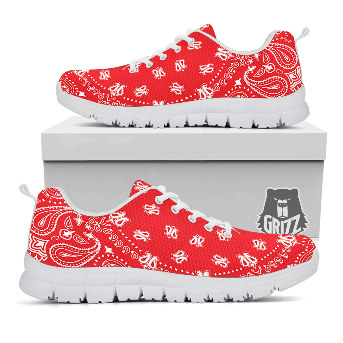 Bandana Red Paisley Print White Sneaker-grizzshop