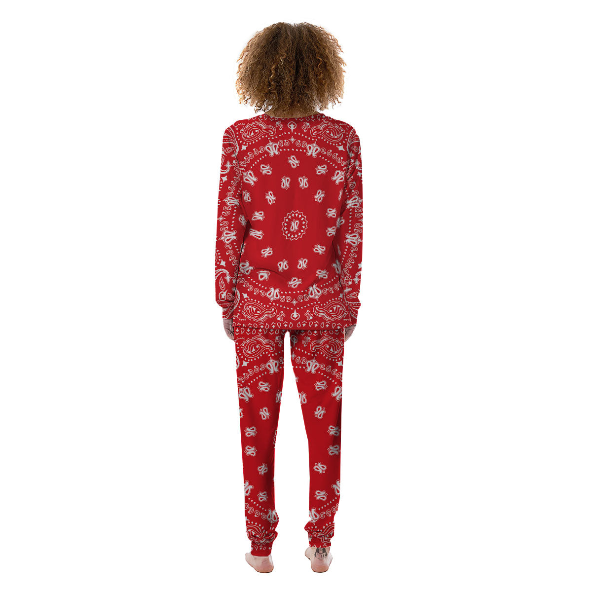 Bandana Red Paisley Print Women's Pajamas-grizzshop