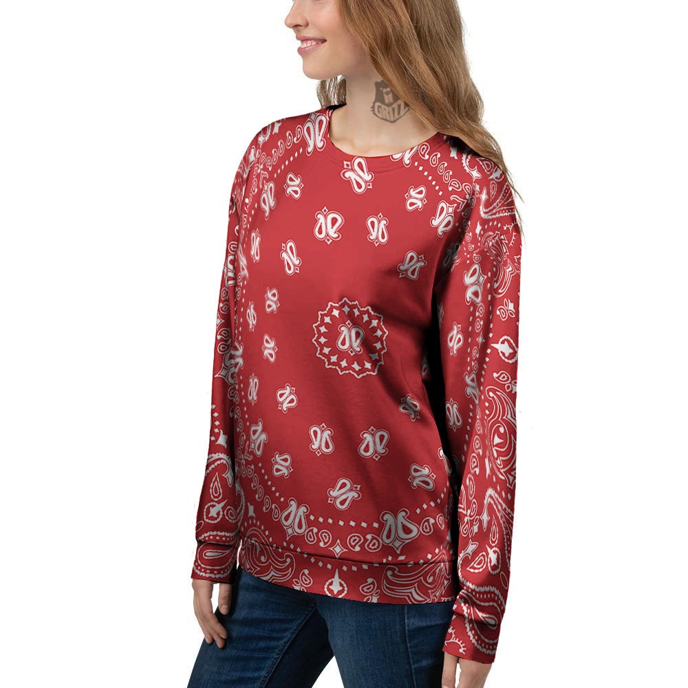 Bandana Red Paisley Print Women's Sweatshirt-grizzshop