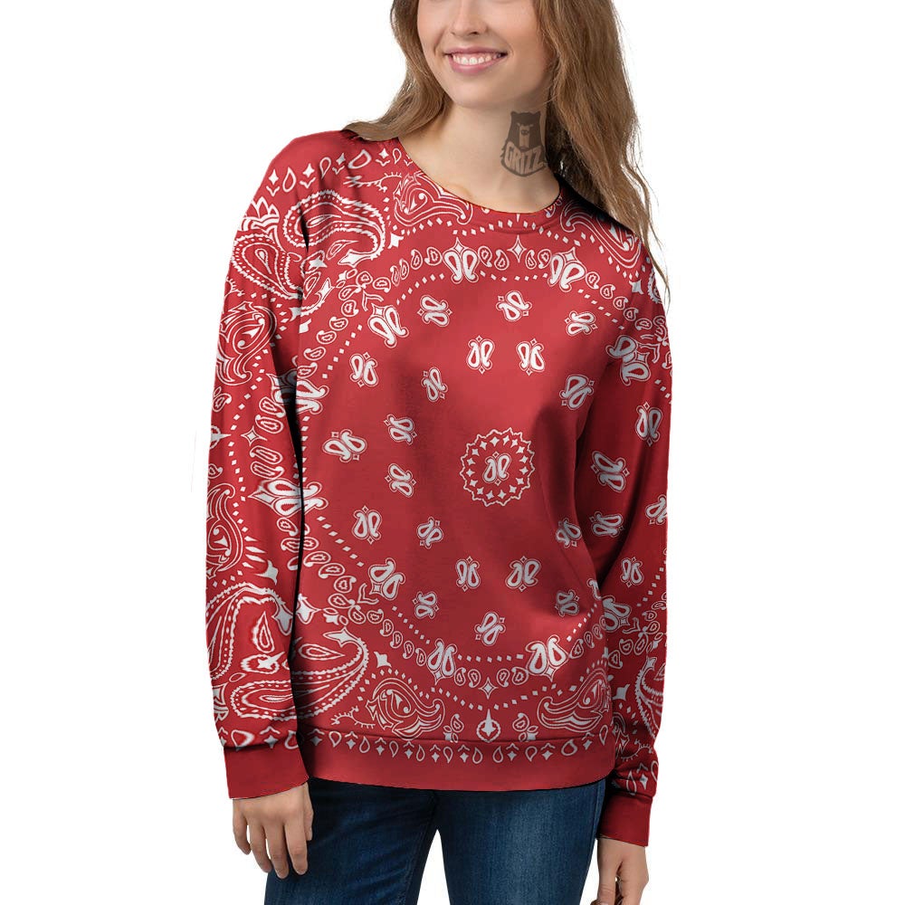 Bandana Red Paisley Print Women's Sweatshirt-grizzshop