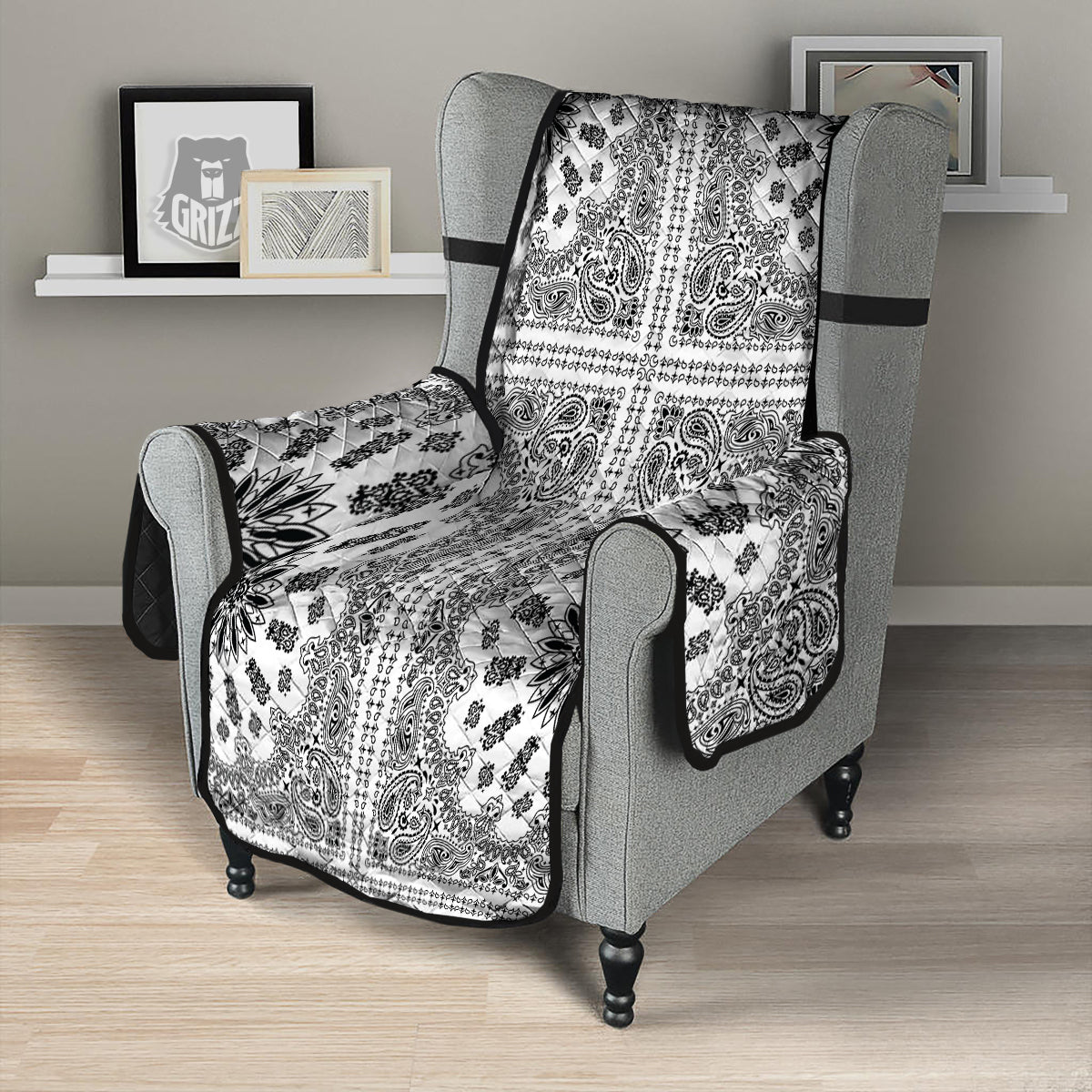 Bandana White And Black Paisley Print Pattern Armchair Protector-grizzshop