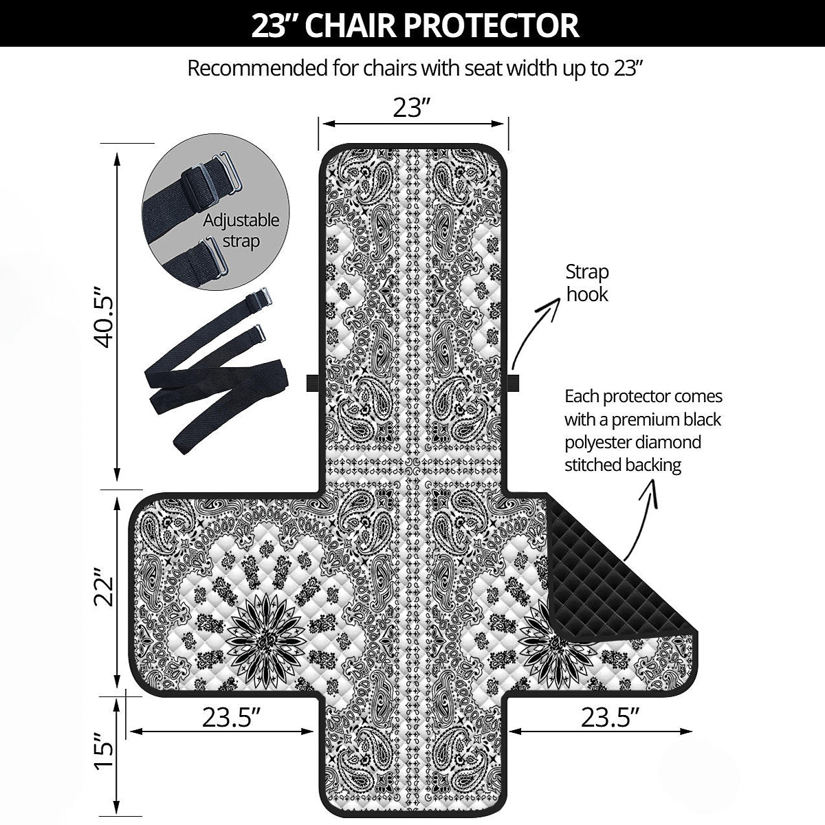 Bandana White And Black Paisley Print Pattern Armchair Protector-grizzshop