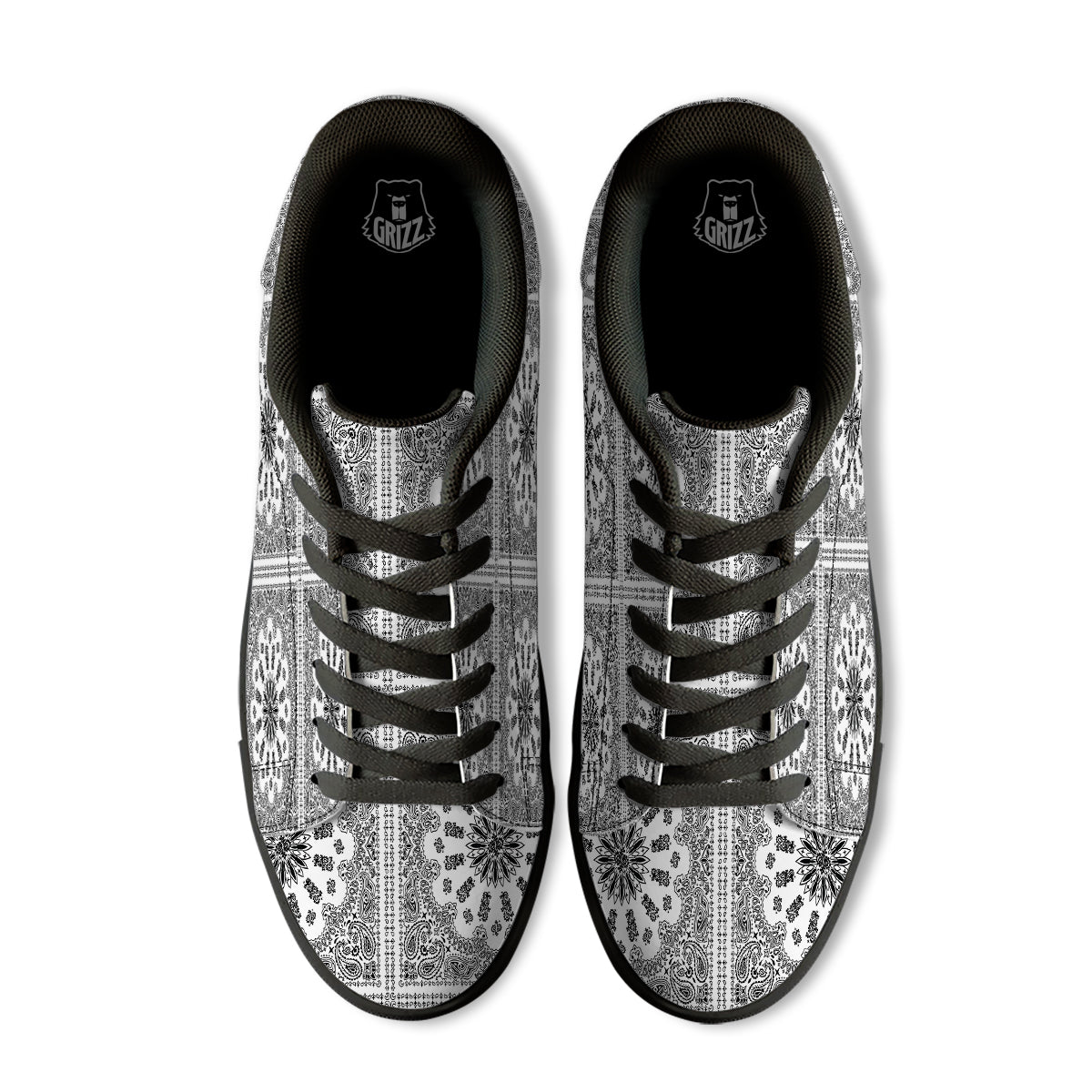 Bandana White And Black Paisley Print Pattern Black Low Top Sneakers-grizzshop