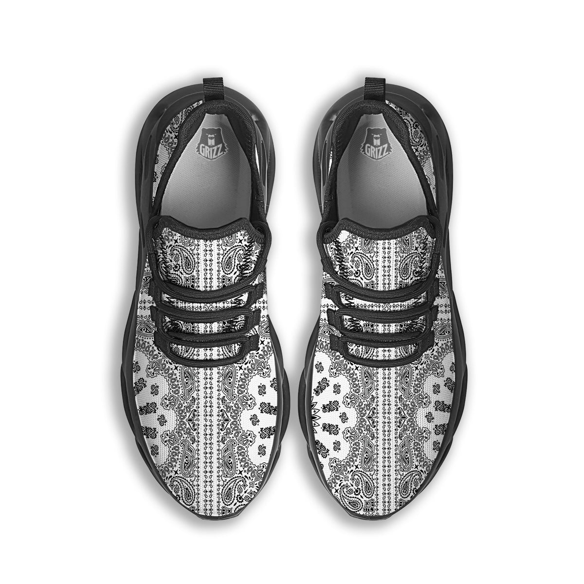 Bandana White And Black Paisley Print Pattern Black Running Shoes-grizzshop